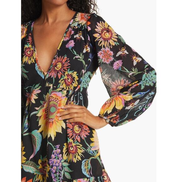 Banjanan Peony Long Sleeve Dress In Mid-summer Bumble Black Small - Picture 2 of 10